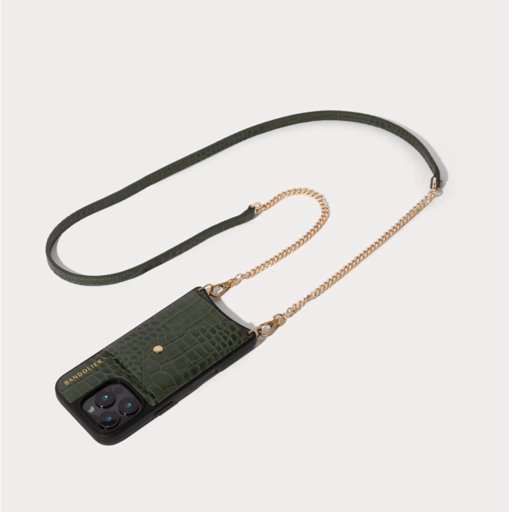 Bandolier Forest Green Crossbody Phone Case with Gold Chain
